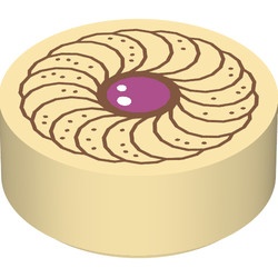 98138pb037-2 Tegel 1x1 ROND koekje met magenta midden crème NIEUW *