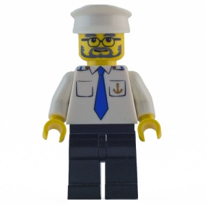 boat009G Kapitein- Wit hemd, blauwe das, anker, zwarte broek, baard en bril gebruikt *0M0000