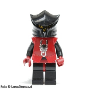 cas270G Vladek Minifig Harnas met schorpioenmotief, donkerrode helm met zwart vizier, boze blik (CAS03) gebruikt *0M0000