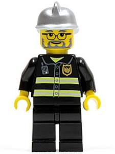 cty0088G Brandweerman- veiligheidsstrepen, bril, baard, zilveren helm gebruikt *0M0000