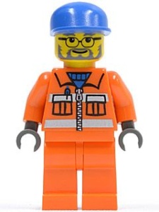 cty158 Vuilnisman 3- oranje vest, bril en baard, blauwe pet lange klep NIEUW *0M0000