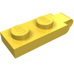 hngpltS-3G Scharnierplaat 1x2 - Vinger aan uiteinde (oudste type) geel gebruikt *