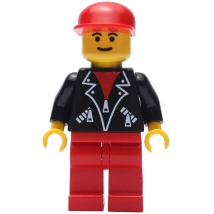 lea003G Leather jas met ritssluitings - rode benen, rode Cap, Eyebrows gebruikt *0M0000