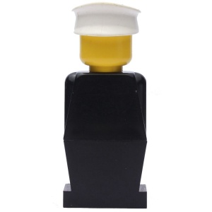old009G Legoland Oude type minifig - Zwart lijf, Zwart benen, witte platte pet gebruikt *0M0000