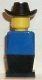 old030G Legoland Oude type minifig - blauw lijf, Zwart benen, Zwart Cowboy hoed gebruikt *0M0000