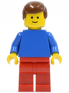 pln023G Effen blauw Torso met blauw armen, rode benen, bruin haar man gebruikt *0M0000