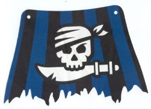 sailbb32-1G Zeil zwarte en blauwe strepen, wit doodshoofd wit gebruikt *5D000