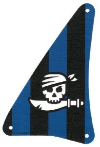 sailbb37-1G Zeil driehoek 15x22 zwarte en blauwe strepen doodshoofd wit gebruikt *5D000
