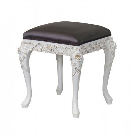 Taburet din lemn masiv, cu motive florale, sculptate manual SSA-31