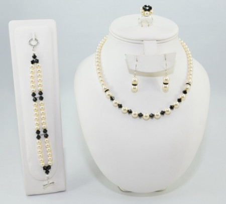 Set bijuterii cu cristale si perle SWAROVSKI ELEMENTS - cream pearl