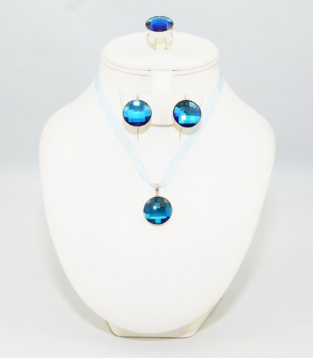 Set bijuterii argint cu cristale SWAROVSKI ELEMENTS - Bermuda Blue