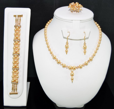 Set bijuterii cu cristale si perle SWAROVSKI ELEMENTS - gold