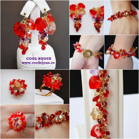 Set bijuterii cu cristale SWAROVSKI ELEMENTS - siam & golden