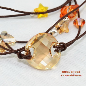 Bratara din piele cu cristale SWAROVSKI ELEMENTS - rosu