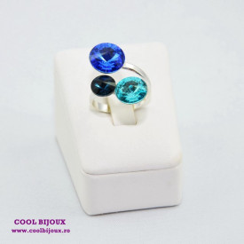 Inel cu 3 cristale SWAROVSKI ELEMENTS - Mix Sapphire Blue