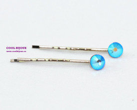 Agrafe de par cu cristale SWAROVSKI ELEMENTS - blue zircon
