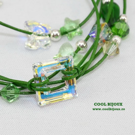 Bratara din piele cu cristale SWAROVSKI ELEMENTS - rosu