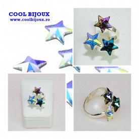 Inel cu 3 cristale SWAROVSKI ELEMENTS - Mix Green