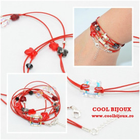 Bratara din piele cu cristale SWAROVSKI ELEMENTS - rosu