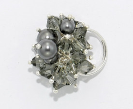 Inel cu cristale biconice si perle - 6mm - Black Diamond