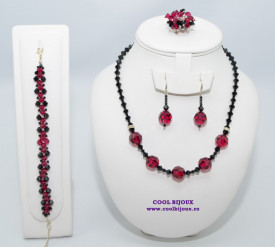 Set bijuterii cu cristale SWAROVSKI ELEMENTS - silver night & black diamond