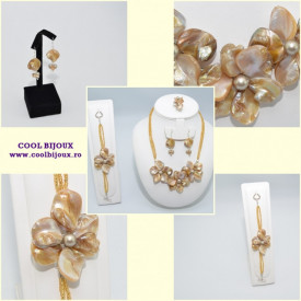 Set bijuterii cu sidef si perle SWAROVSKI ELEMENTS - rosu
