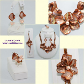 Set bijuterii cu sidef si perle SWAROVSKI ELEMENTS - rosu