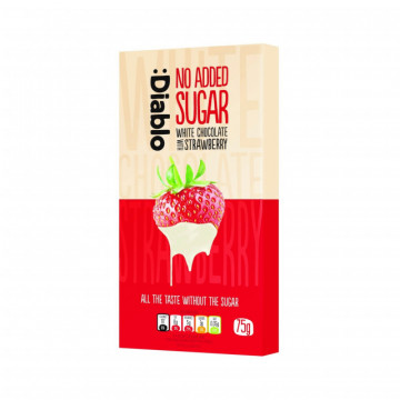 Ciocolata alba Diablo cu capsuni, fara adaos de zahar, fara gluten - 75g