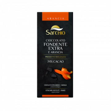 Ciocolata BIO fara gluten, neagra extra cu coji de portocale confiate, Sarchio - 80g