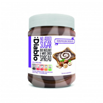 Crema tartinabila bicolora Diablo cu alune de padure si ciocolata alba, fara zahar - 350g