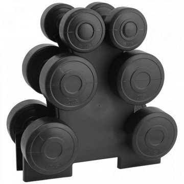 Set gantere family 12 kg, suport inclus, Negru, TheWay Fitness