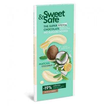 Ciocolata alba cu Matcha, Cocos si Lamaie, cu Stevie 90g