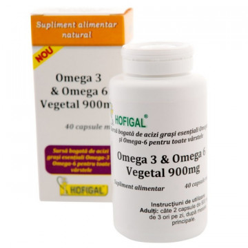 Omega 3 si Omega 6 vegetal 900mg - 40cps Hofigal