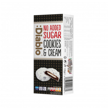 Biscuiti bruni cu crema de lapte si glazura alba Diablo, fara adaos de zahar - 128g