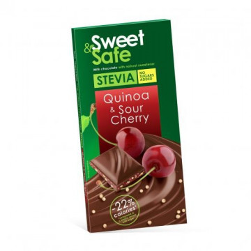 Ciocolata cu lapte, Quinoa si Visine cu Indulcitor Stevie 90g