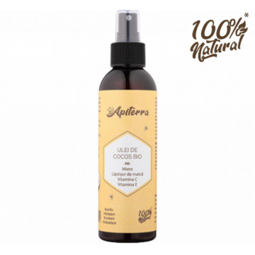 Ulei de cocos bio cu miere, laptisor de matca, vitamina C si E Apiterra - 200 ml