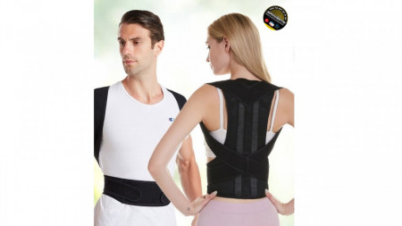 Suport Si Corector De Postura Si Spate, Gat, Umeri, Spate, Coloana, Clavicula, Cu Bretele Ajustabile, Tije De Sustinere Si Centura, Unisex – Ham Ortopedic - Marimi S-XL
