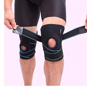 Orteza - genunchiera ajustabila cu rotula decupata, cu inel de gel, pentru sport si recuperare articulatii, unisize, circumferinta maxima genunchi 46 cm