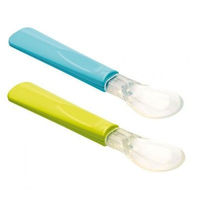Thermobaby- Set 2 lingurite cu varf din silicon verde/turcoaz