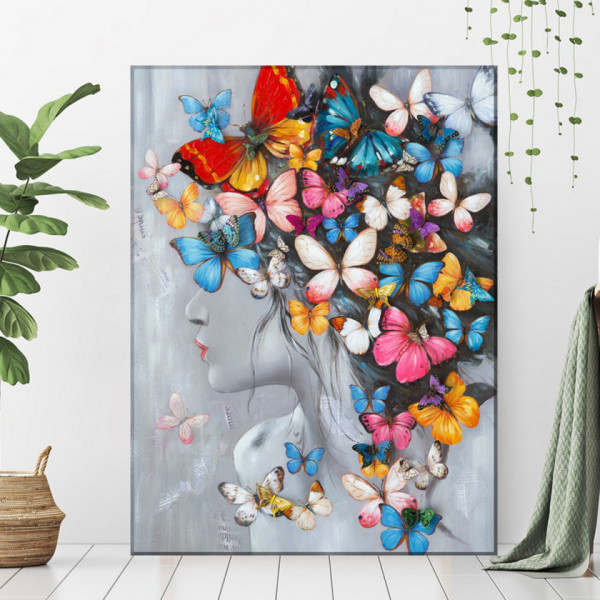 Tablou Canvas Artistic Femeie cu Fluturi Multicolori MART26
