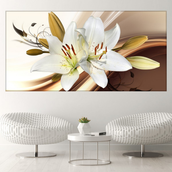 Tablou Canvas Crini Albi cu Fundal Crem-Ciocolatiu OPOS120