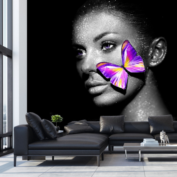 Fototapet Portret Fashion Femeie cu Fluture Violet FPRF2