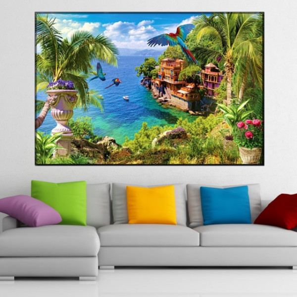 Tablou Canvas Peisaj Tropical cu Papagali TPM26