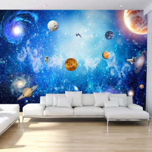 Fototapet 3D Univers Mirific cu Planete si Astronaut OUS48