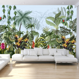 Fototapet Peisaj Tropical cu Palmieri si Plante Exotice GRD27
