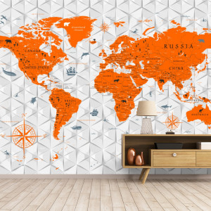 Fototapet Modern Harta Lumii in Nuante Orange NVV51