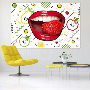 Tablou Canvas Dinti Albi cu Fructe Geometrice CSD14