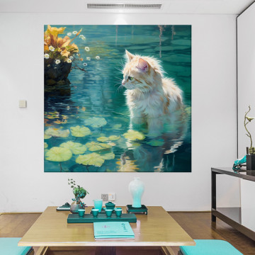 Tablou Canvas Pisică ce se Bucură de Apă CAT82