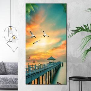 Tablou Canvas Ponton cu Pescarusi La Apus BTL46