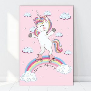 Tablou Canvas Unicorn cu Role pe Curcubeu CG3A